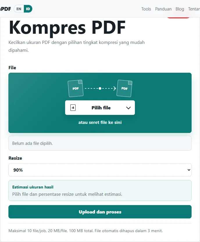 Compress PDF page on BeresPDF before choosing a file