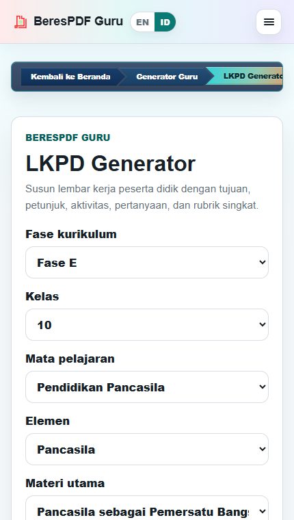 Memilih elemen materi utama dan submateri LKPD