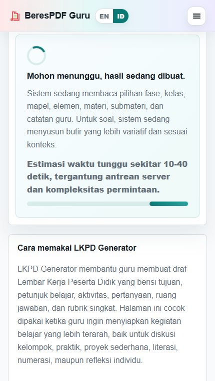 Preview hasil LKPD setelah dibuat di BeresPDF Guru